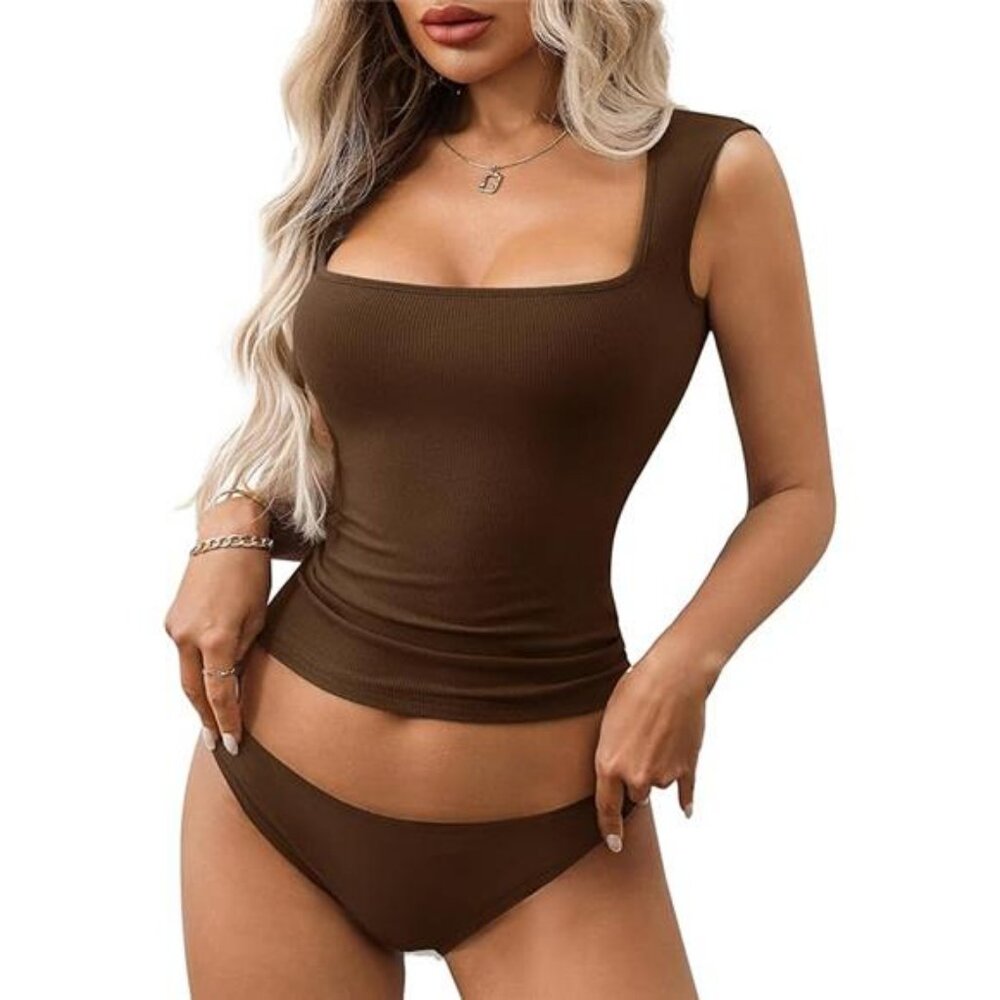 Women's Square Neck Tank Tops Basic Fitted Cami Summer Going Out Top - Picture 7 of 7